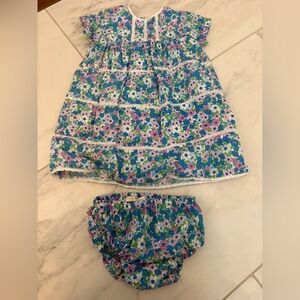 Baby Boden blue liberty floral dress and bloomers diaper cover 12-18